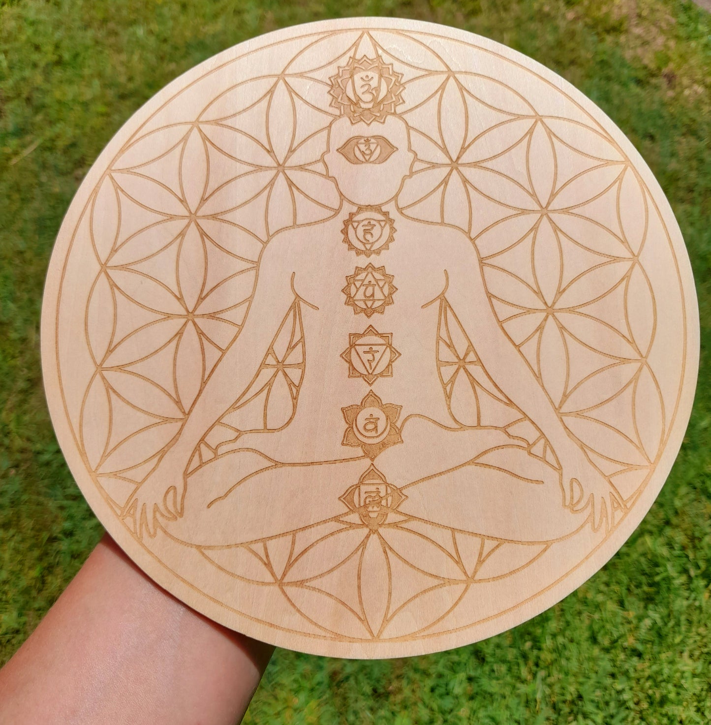 Handcrafted Wooden Crystal Grid Plate - A beautiful and versatile decorative piece, perfect for displaying your collection of stunning crystals in any home setting