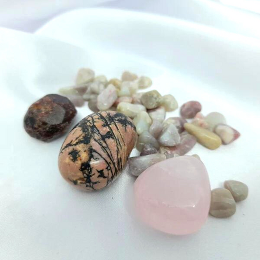 Boost My Love Life Crystal Bundle - Rose Quartz, Rhodonite, Pink Tourmaline, Garnet - Crystals for Love, Healing, and Relationship Enhancement.