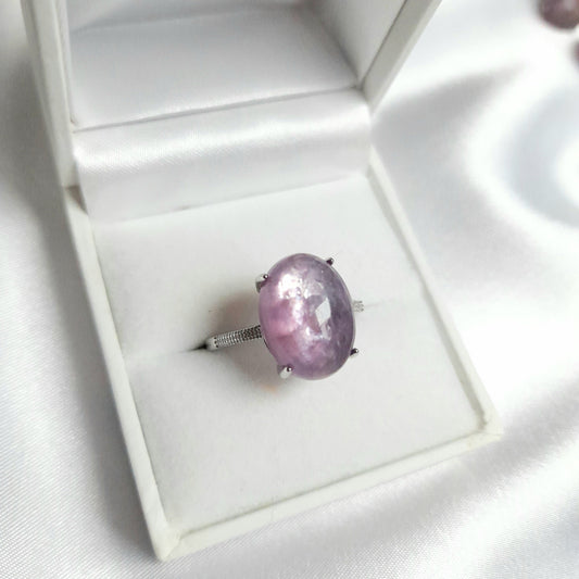 Gem Lepidolite Crystal Ring