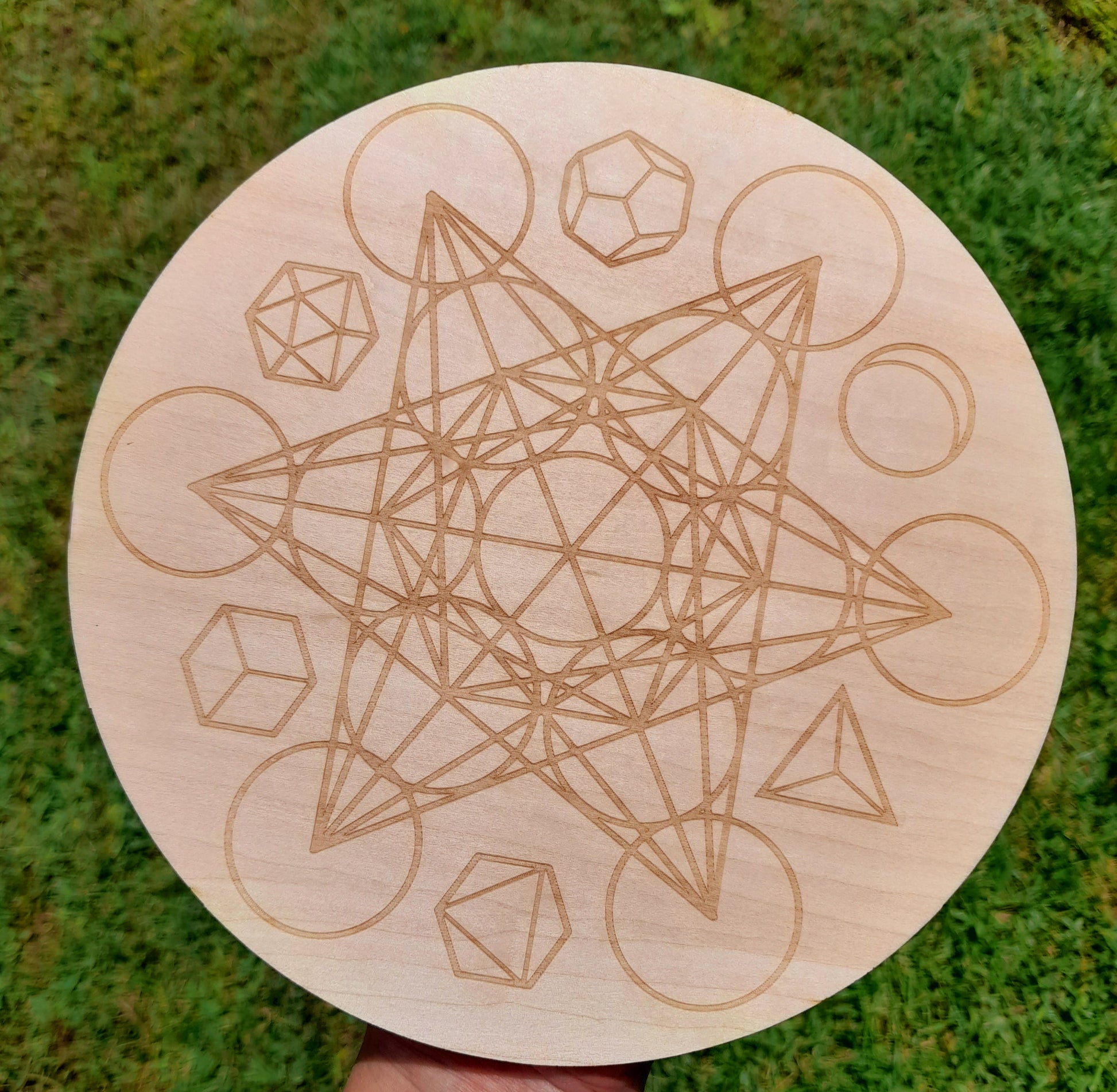 Handcrafted Wooden Crystal Grid Plate - A beautiful and versatile decorative piece, perfect for displaying your collection of stunning crystals in any home setting