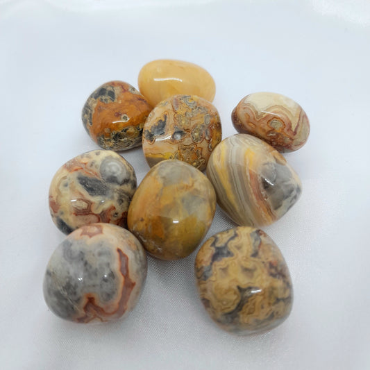 Crazy Lace Agate Tumble - Stone of Happiness, Laughter, and Emotional Balance - Protective Against the Evil Eye - Individualized Sizes and Markings - Price for One Crystal | yellow crystal