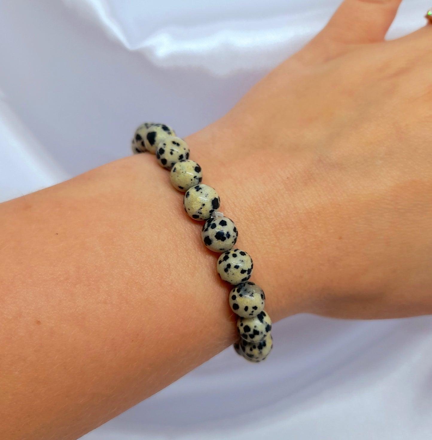 Dalmatian Jasper Crystal Bracelet – Genuine Stone Beads for Grounding, Harmony, and Joyful Energy - Metaphysical Healing Jewelry
